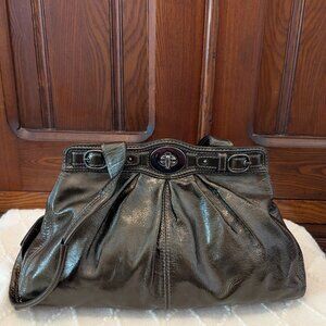 Coach Patent Leather Garnet Turnlock Satchel in Pewter (Style No. 13926)